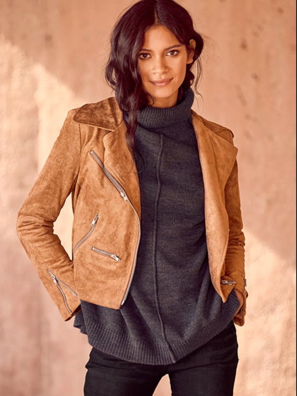 LULUS - Suede with Love Tan Suede Moto Jacket - Size M